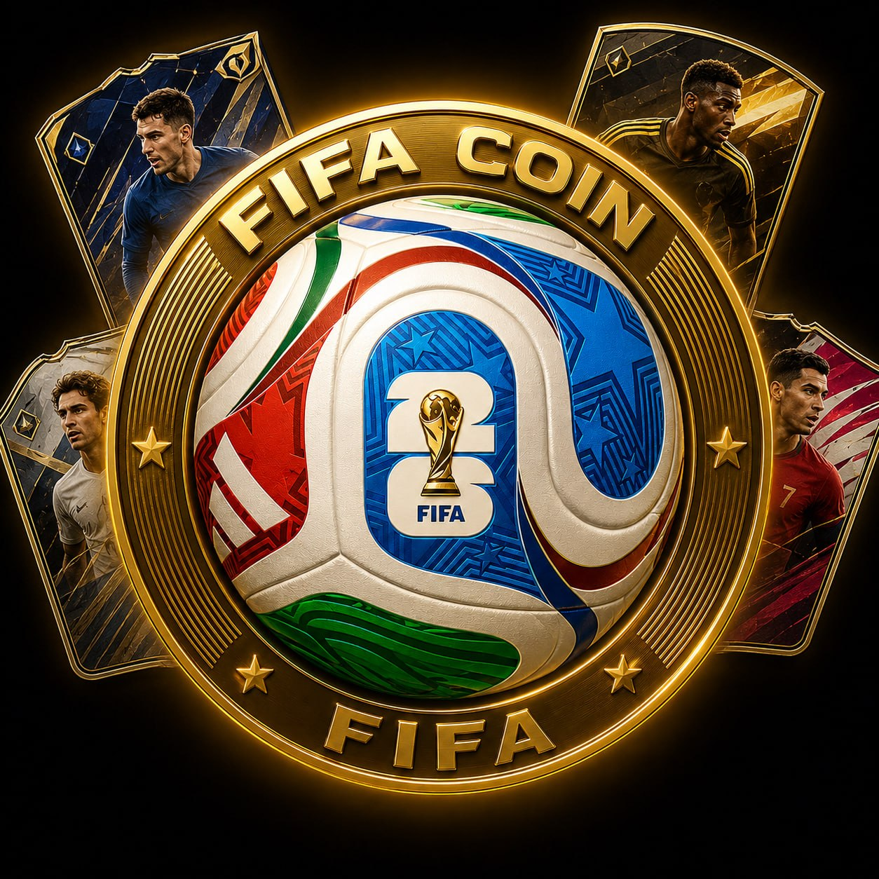 FIFA Coin — gold emblem with FIFA World Cup 2026 ball and player cards